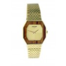 Longines PA 6105 528 32mm Gold Tone Octagonal Printed Wood Grain Mechanical Watch