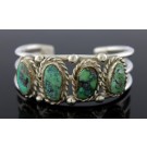 Old Pawn Navajo Native American Sterling Silver 4 Stone Turquoise Cuff Bracelet