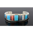 Sheryl Martinez Navajo Native American Sterling Silver Inlaid Stone Cuff Bracelet
