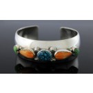 Roie Jaque Navajo Native American Sterling Silver Turquoise Shell Cuff Bracelet 