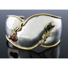 Signed Louis Booth Modernist Sterling Silver Brass Chalcedony Cuff Bracelet 6"