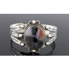 Old Pawn Navajo Native American 925 Sterling Petrified Wood Agate Cuff Bracelet 