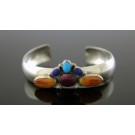 Navajo Native American Sterling Silver Lapis Spiny Oyster Turquoise Cuff Bracelet