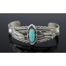 Vintage Old Pawn Hopi Native American Sterling Silver Turquoise Cuff Bracelet