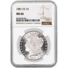 1881 CC Carson City $1 Morgan Silver Dollar NGC MS66 Gem Uncirculated Coin