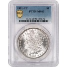 1881 CC Carson City $1 Morgan Silver Dollar PCGS Secure Gold Shield MS63 Coin