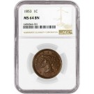 1853 1C Braided Hair Large Cent NGC MS64 BN Brown Uncirculated Coin