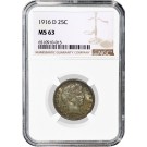 1916 D 25C Barber Silver Quarter NGC MS63 Uncirculated Coin