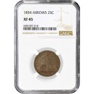1854 Arrows 25C Seated Liberty Quarter Silver NGC XF45 Extremely Fine Coin