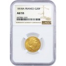 1818 A G20F 20 Francs Gold Paris Mint France Louis XVIII NGC AU55 Coin