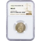 1932 5C Republic Of Panama 5 Centesimos NGC MS63 Brilliant Uncirculated Coin