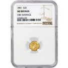1851 $1 Liberty Head Gold Dollar Type 1 NGC AU Details Obverse Damage Coin
