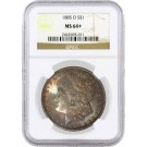 1885 O $1 Morgan Silver Dollar NGC MS64+ Brilliant Uncirculated Rainbow Toned 