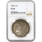 1892 S  $1 Morgan Silver Dollar NGC VF20 Very Fine Circulated Key Date Coin