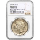 1921 High Relief $1 Silver Peace Dollar NGC AU Details Reverse Scratched Cleaned