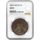 1889 4S Great Britain Queen Victoria Jubilee 4 Shilling Silver NGC AU50 Coin