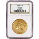 1858 S $20 Liberty Head Double Eagle Gold NGC AU53 About Uncirculated Coin