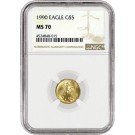 1990 $5 1/10 oz American Gold Eagle NGC MS70 Gem Uncirculated Coin