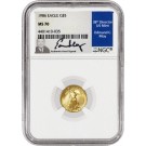 1986 $5 1/10 oz American Gold Eagle NGC MS70 Edmund C. Moy Signed Label