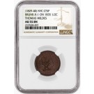 1835 1/2C Classic Head Half Cent Brunk-X-1 Thomas Wildes Counterstamp NGC AU55