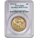1936 D 50C San Diego Commemorative Silver Half Dollar D/D RPM FS-501 PCGS MS65