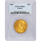 1907 $10 Liberty Head Eagle Gold PCGS MS62 Uncirculated Coin #740
