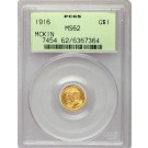 1916 $1 McKinley Memorial Commemorative Gold Dollar PCGS MS62 Generation 3.0 OGH