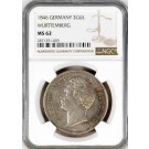 1846 German States Wurttemberg 2 Gulden Silver Wilhelm I NGC MS62 Coin #005