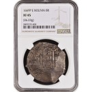 1669 P E Bolivia Charles II 8 Reales Silver Cob NGC XF45 Extremely Fine Coin