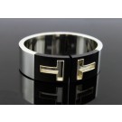 Tiffany & Co T Cutout Sterling Silver Black Ceramic Hinged Cuff Bracelet 6.25"