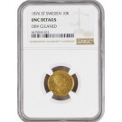 1876 ST 10K 10 Kronor Gold Sweden Oscar II NGC UNC Details Obverse Cleaned Coin