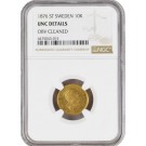 1876 ST 10K 10 Kronor Gold Sweden Oscar II NGC UNC Details Obverse Cleaned Coin