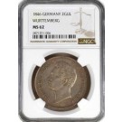 1846 German States Wurttemberg 2 Gulden Silver Wilhelm I NGC MS62 Coin #006