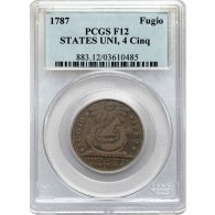 1787 Fugio Copper Cent STATES UNITED 4 Cinq PCGS F12 Circulated Coin