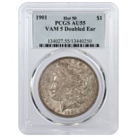 1901 $1 Morgan Silver Dollar HOT 50 VAM 5 Doubled Ear PCGS AU55 Key Date Coin