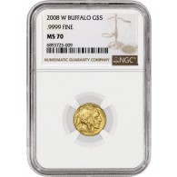 2008 W $5 1/10 oz Gold American Buffalo NGC MS70 Gem Uncirculated Key Date Coin