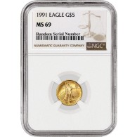 1991 $5 1/10 oz American Gold Eagle NGC MS69 Gem Uncirculated Coin