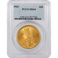 1925 $20 St Gaudens Double Eagle Gold PCGS MS64 Brilliant Uncirculated Coin
