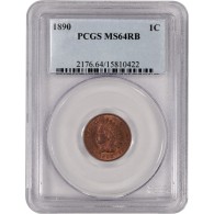 1890 1C Indian Head Cent PCGS MS64 RB Red Brown Uncirculated Coin