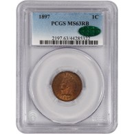 1897 1C Indian Head Cent PCGS MS63 RB CAC Red Brown Uncirculated Coin