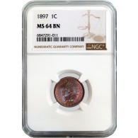 1897 1C Indian Head Cent NGC MS64 BN Brown Brilliant Uncirculated Toned Coin