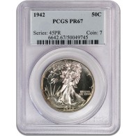 1942 50C Proof Walking Liberty Silver Half Dollar PCGS PR67 Superb Gem Coin