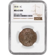 1818 1C Coronet Matron Head Large Cent N-10 Newcomb 10 NGC MS63 BN Coin