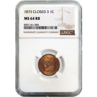 1873 1C Indian Head Cent Closed 3 NGC MS64 RB Red Brown Uncirculated Coin