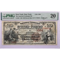 1882 $20 American Exchange NB New York City Brown Back Fr#501 CH# 1394 PMG VF20