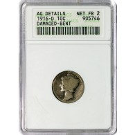1916 D 10C Mercury Dime Silver ANACS AG Details Damaged Bent Old Soapbox