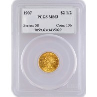 1907 $2.50 Liberty Head Quarter Eagle Gold PCGS MS63 Uncirculated Coin