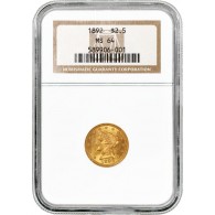1892 $2.50 Liberty Head Quarter Eagle Gold NGC MS64 Brilliant Uncirculated Coin
