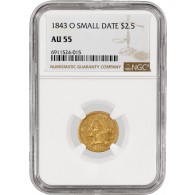 1843 O $2.50 Liberty Head Quarter Eagle Gold Small Date NGC AU55 Coin