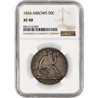 1854 Arrows 50C Seated Liberty Half Dollar Silver NGC XF40 Circulated Coin